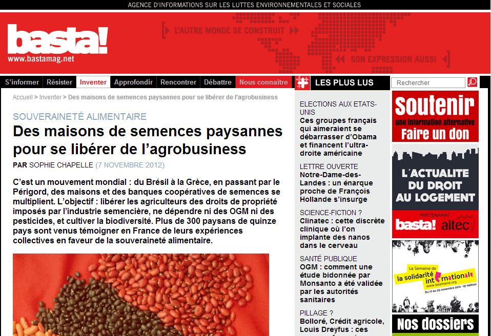Bastamag – Des maisons de semences paysannes pour se libérer de l’agrobusiness