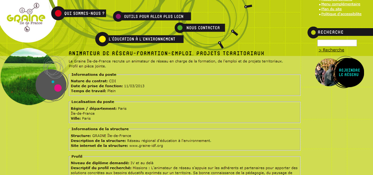 Offre d’emploi – animateur de réseau en charge de la formation, de l’emploi et de projets territoriaux